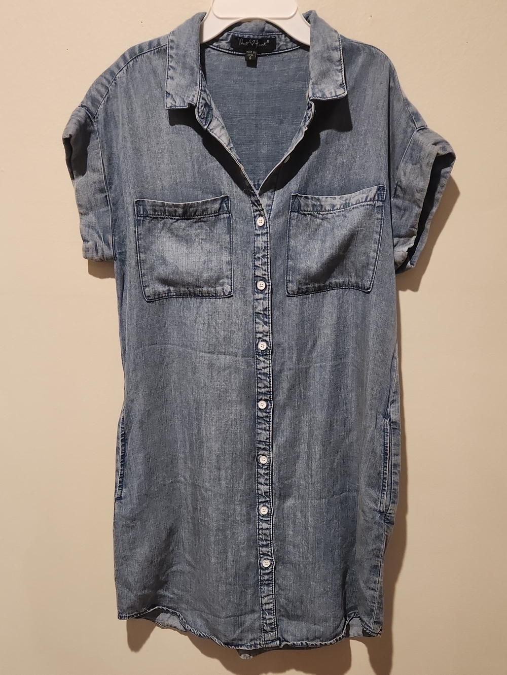 ❤️ VELVET HEART BUTTON DOWN CHAMBRAY SHIRT DRESS WITH POCKETS, SMALL - Picture 1 of 8